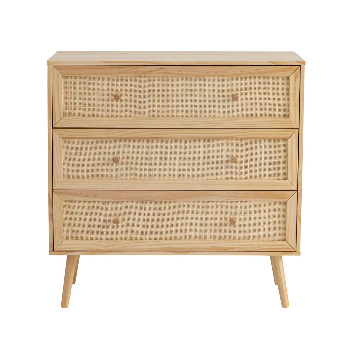 Chambre lit cannage enfant avec commode bois naturel ANNA