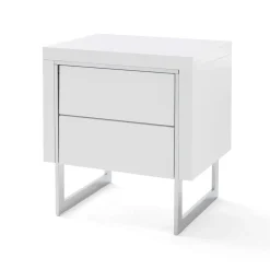 Chevet 2 tiroirs en bois blanc laqué avec pieds - CH16006