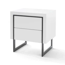 Chevet 2 tiroirs en bois blanc laqué avec pieds - CH16006
