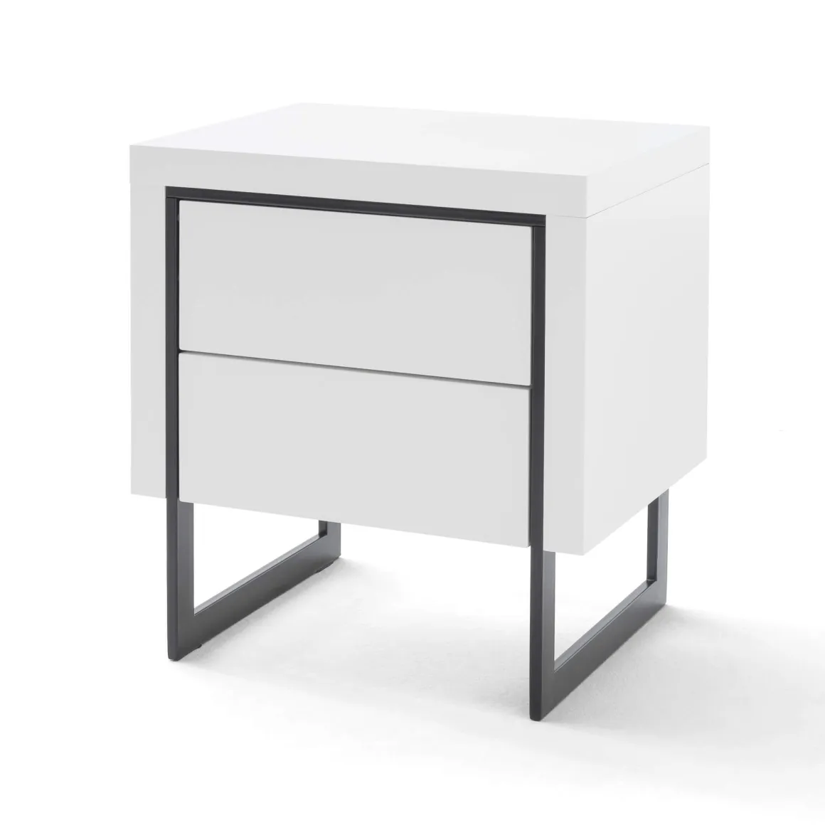 Chevet 2 tiroirs en bois blanc laqué avec pieds - CH16006