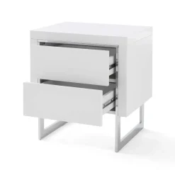 Chevet 2 tiroirs en bois blanc laqué avec pieds - CH16006