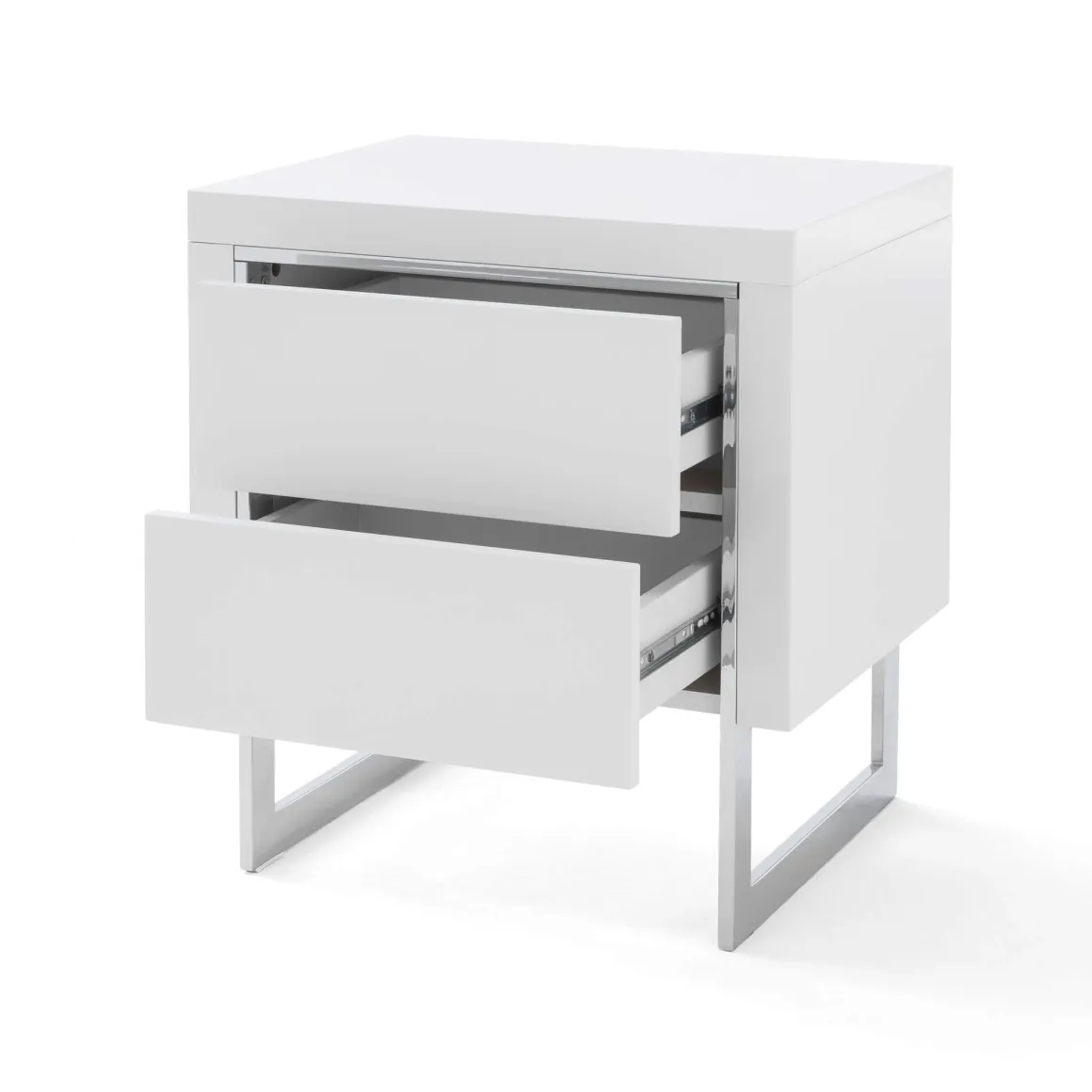 Chevet 2 tiroirs en bois blanc laqué avec pieds - CH16006