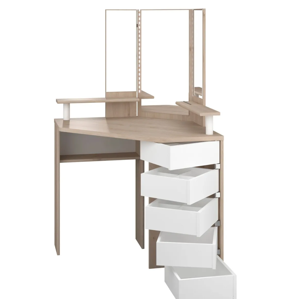 Coiffeuse d'angle avec miroirs et rangements
