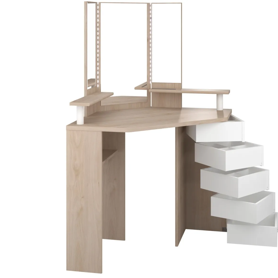 Coiffeuse d'angle avec miroirs et rangements