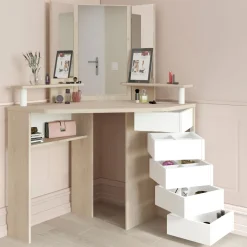 Coiffeuse d'angle avec miroirs et rangements