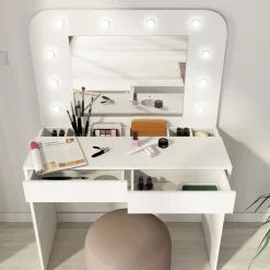 Coiffeuse enfant en bois avec miroir et LED - CF9076