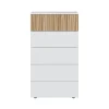 Commode avec 5 tiroirs - Blanc et bois naturel - CO81006