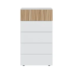 Commode avec 5 tiroirs - Blanc et bois naturel - CO81006
