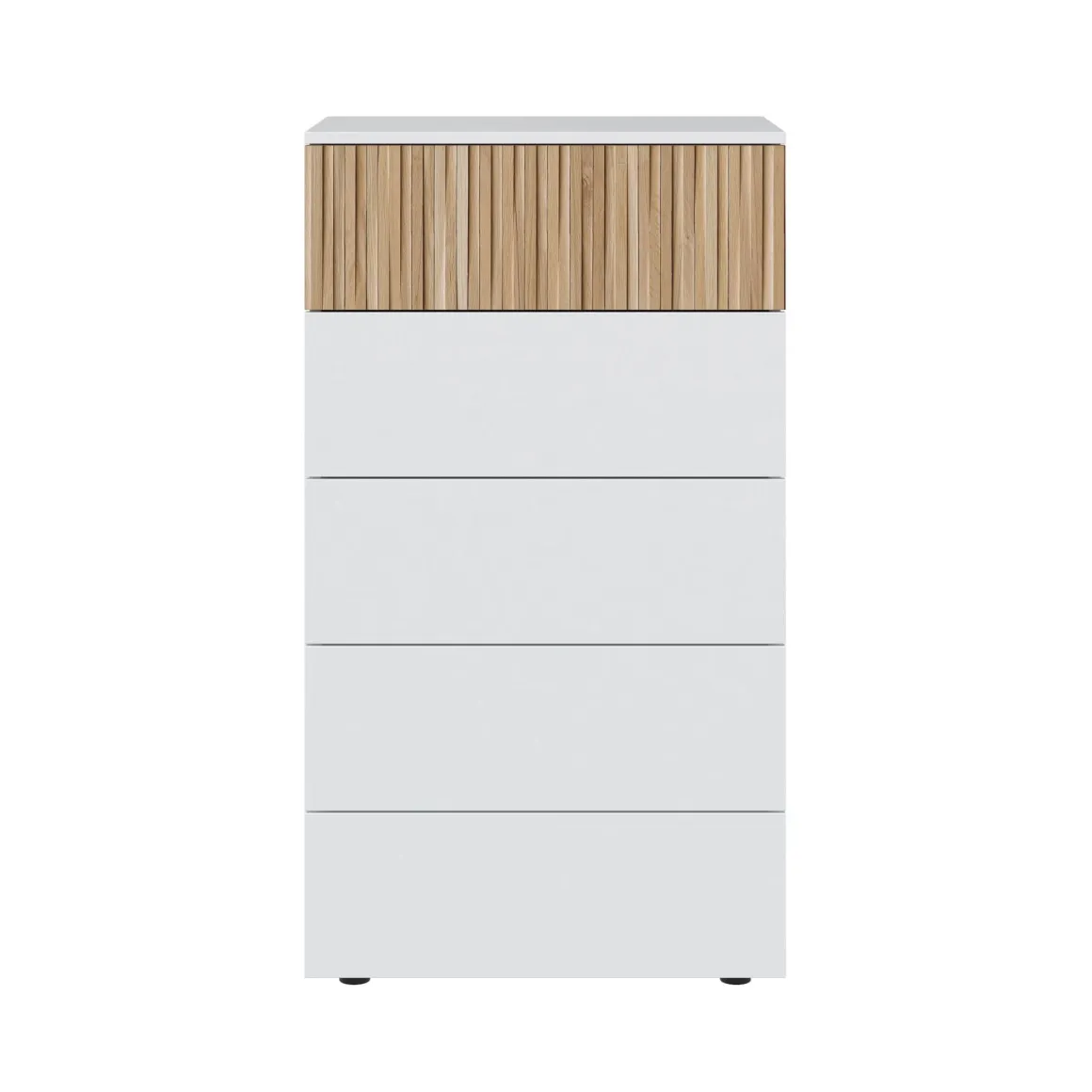 Commode avec 5 tiroirs - Blanc et bois naturel - CO81006