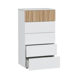 Commode avec 5 tiroirs - Blanc et bois naturel - CO81006
