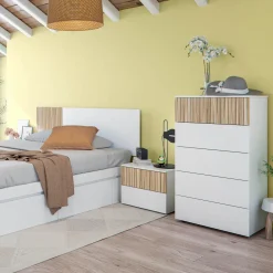 Commode avec 5 tiroirs - Blanc et bois naturel - CO81006