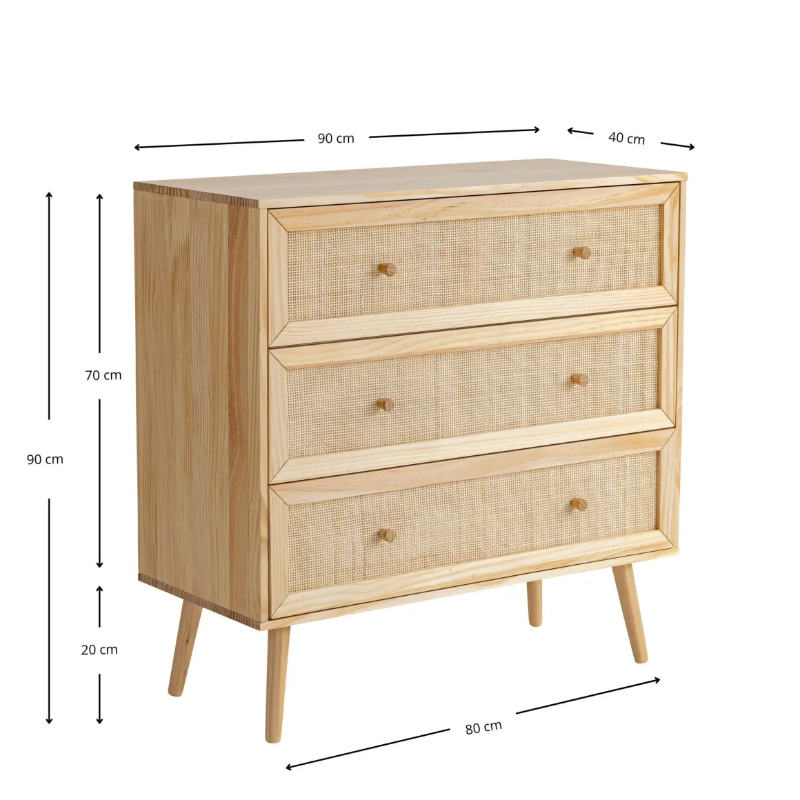 Commode cannage avec 3 tiroirs ANNA