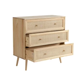 Commode cannage avec 3 tiroirs ANNA