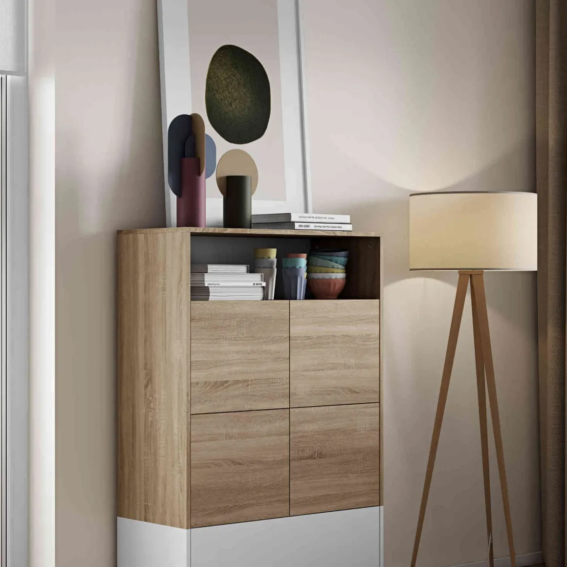 Commode en bois avec placard et niche de rangement - CO6001