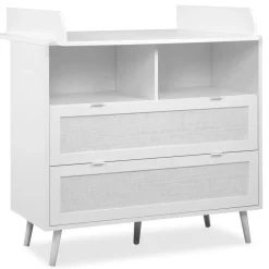 Commode à langer bébé 2 tiroirs en bois effet cannage - CO7085