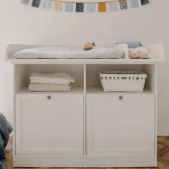 Commode à langer bébé 2 tiroirs 2 niches ouvertes en bois blanc - CO7084