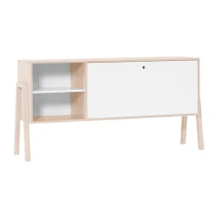 Commode 1 porte 2 niches de rangement en bois imitation chêne clair et blanc - CO17030