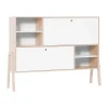 Commode 2 portes avec niches de rangement en bois imitation chêne clair et blanc - CO17031