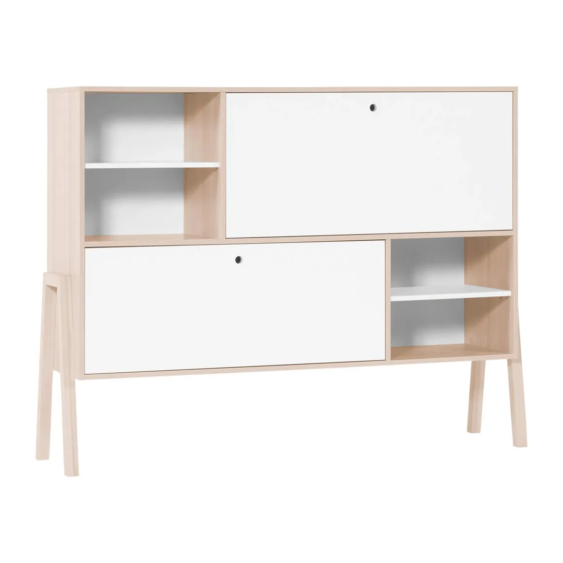Commode 2 portes avec niches de rangement en bois imitation chêne clair et blanc - CO17031