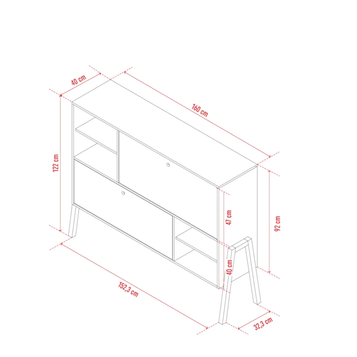 Commode 2 portes avec niches de rangement en bois imitation chêne clair et blanc - CO17031