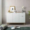 Commode 3 portes 1 tiroir blanc et imitation chêne - CO7080