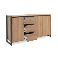Commode 3 portes 3 tiroirs en bois imitation chêne - CO7109-3