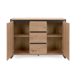 Commode 2 portes 3 tiroirs en bois imitation chêne - CO7109-2