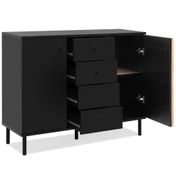 Commode 2 portes 4 tiroirs noir à lamelles