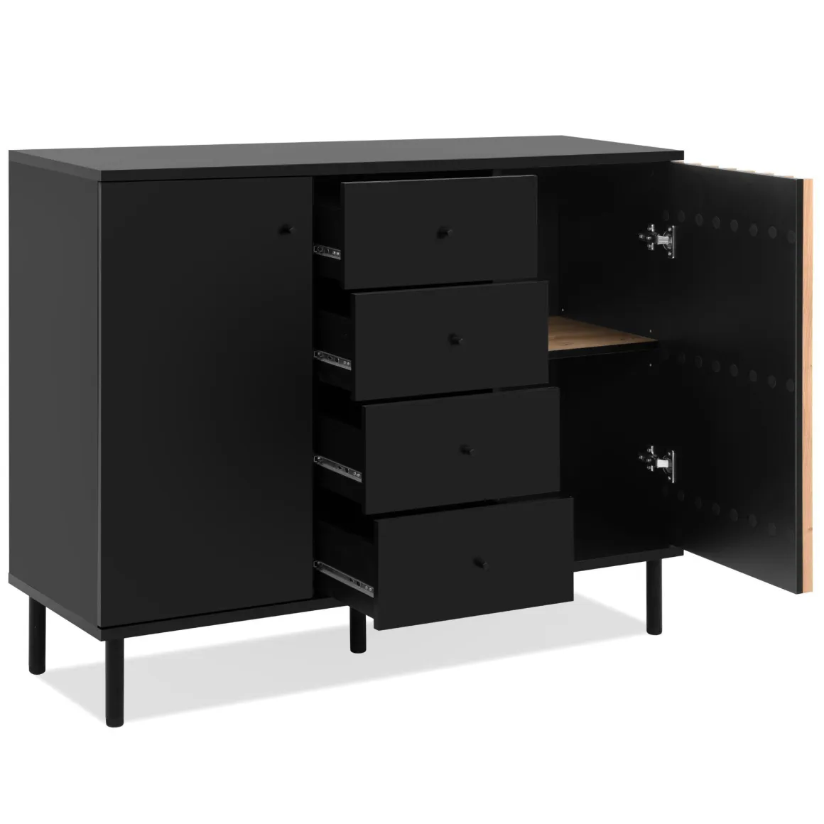 Commode 2 portes 4 tiroirs noir à lamelles