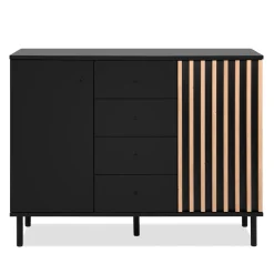 Commode 2 portes 4 tiroirs noir à lamelles