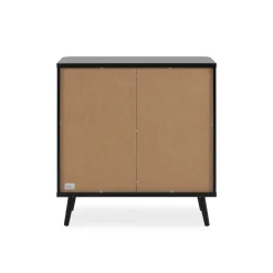 Commode 1 porte 3 tiroirs avec imprimé cannage PVC noir avec pieds en bois massif - CO7097
