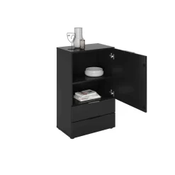 Commode 1 porte 2 tiroirs en bois noir satiné - CO13034-3