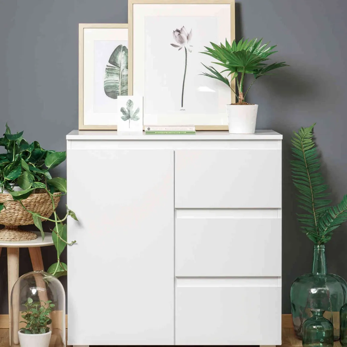 Commode 1 porte 3 tiroirs en bois - CO7020