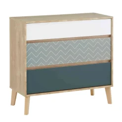 Commode 3 tiroirs en bois imitation chêne clair - CO5046