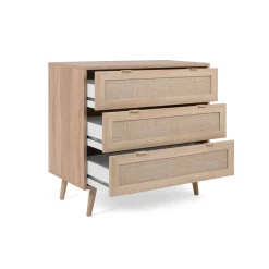 Commode 3 tiroirs en rafia imitation chêne sonoma imprimé cannage - CO7073-2