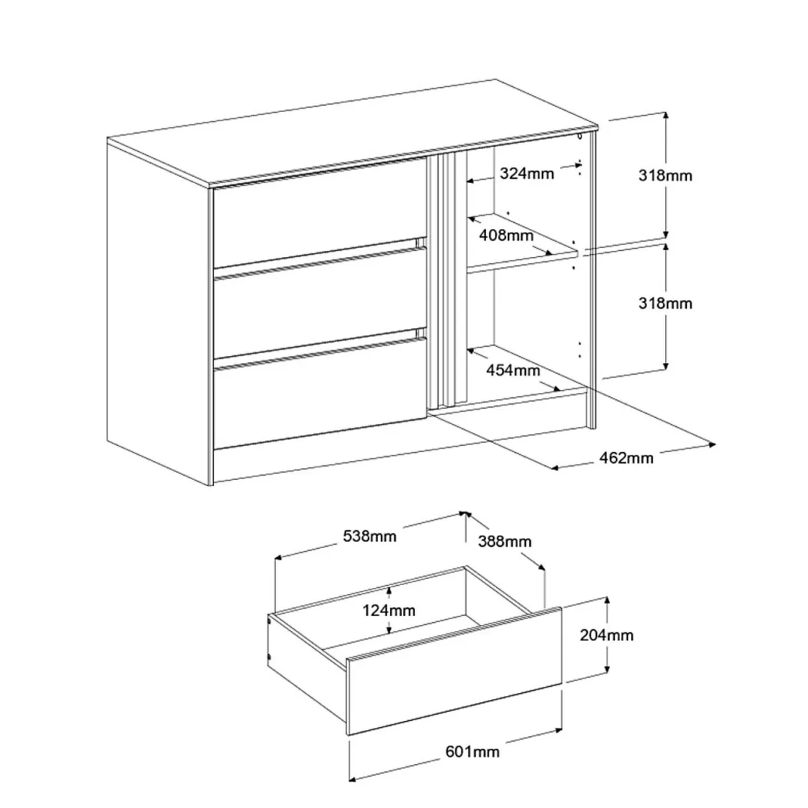 Commode 3 tiroirs 1 porte bois naturel CLEM