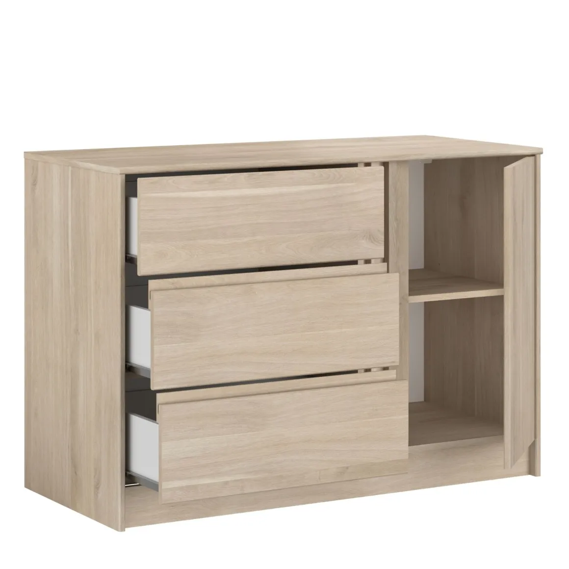 Commode 3 tiroirs 1 porte bois naturel CLEM