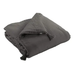 Couvre-lit double gaze de coton gris anthracite