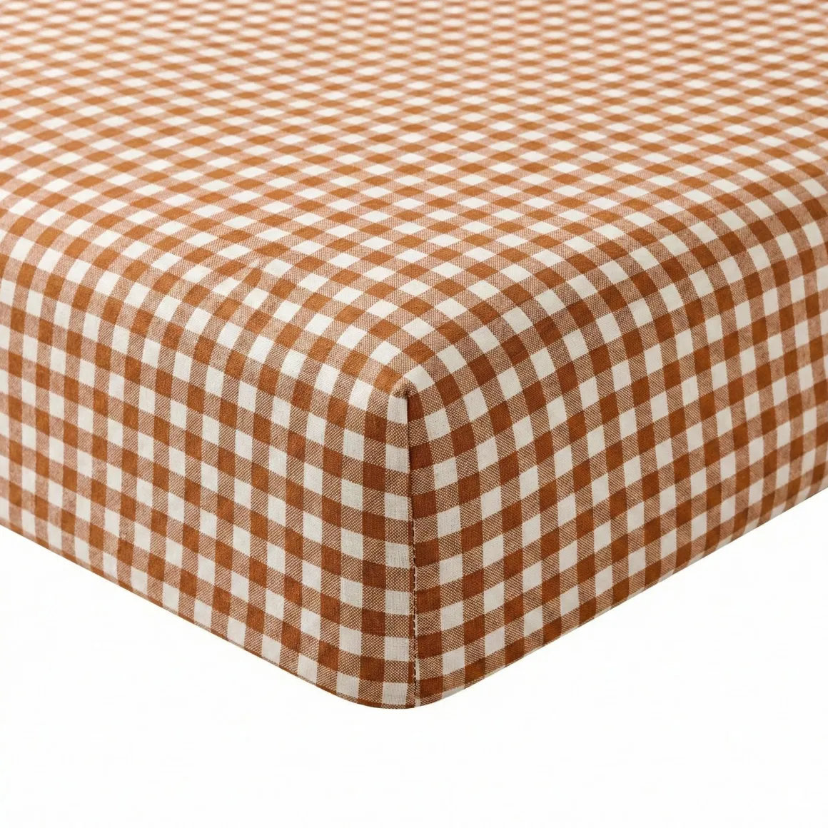 Drap housse coton à carreaux marron Terre de Nuit Vichy