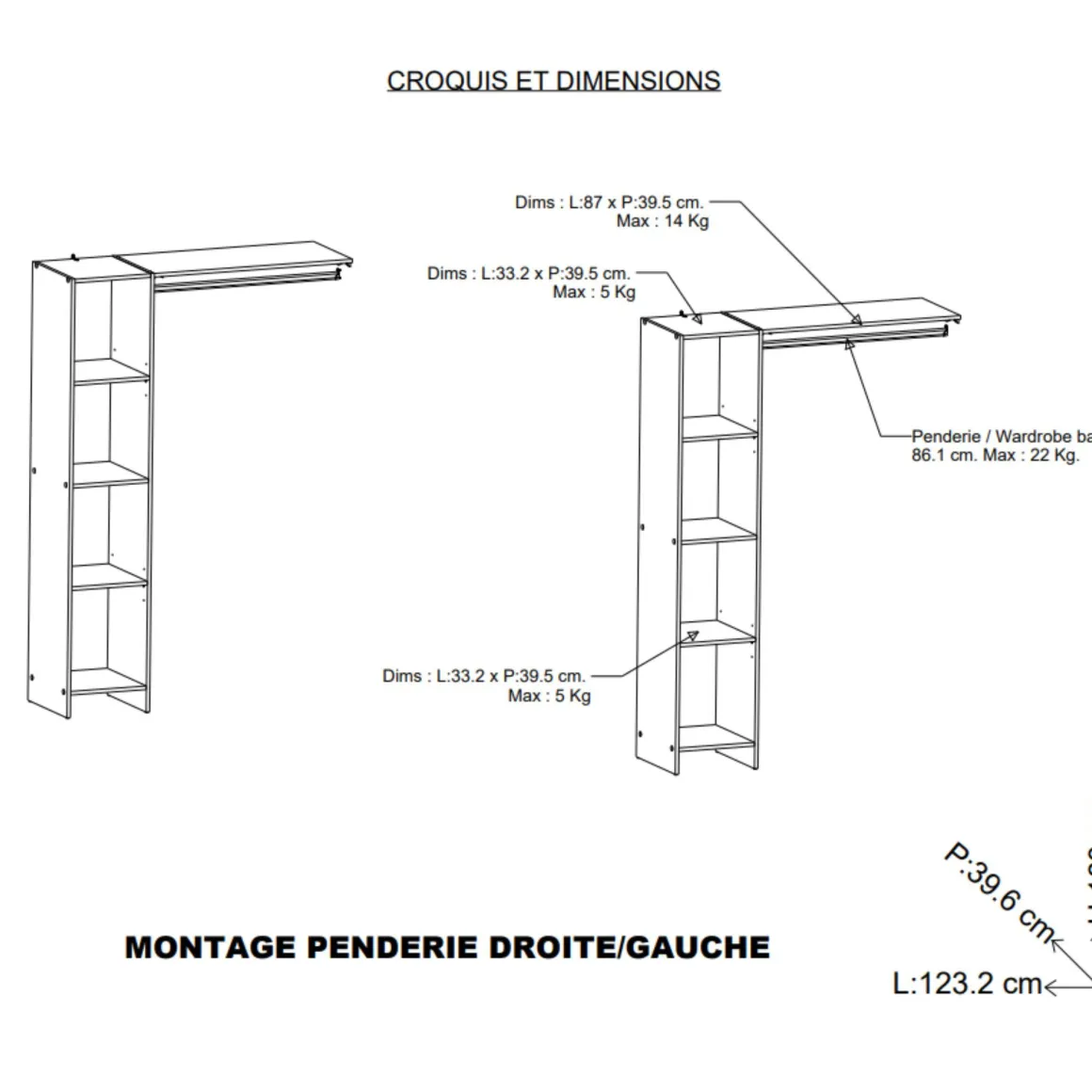 Dressing modulable avec étagères blanc - DR117