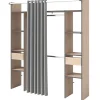 Dressing ouvert avec rideau bois naturel et détails gris