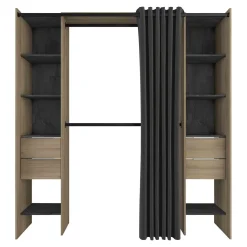 Dressing ouvert avec rideau, extensible en bois imitation chêne kronberg - DR185