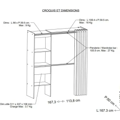 Dressing ouvert avec rideau, extensible