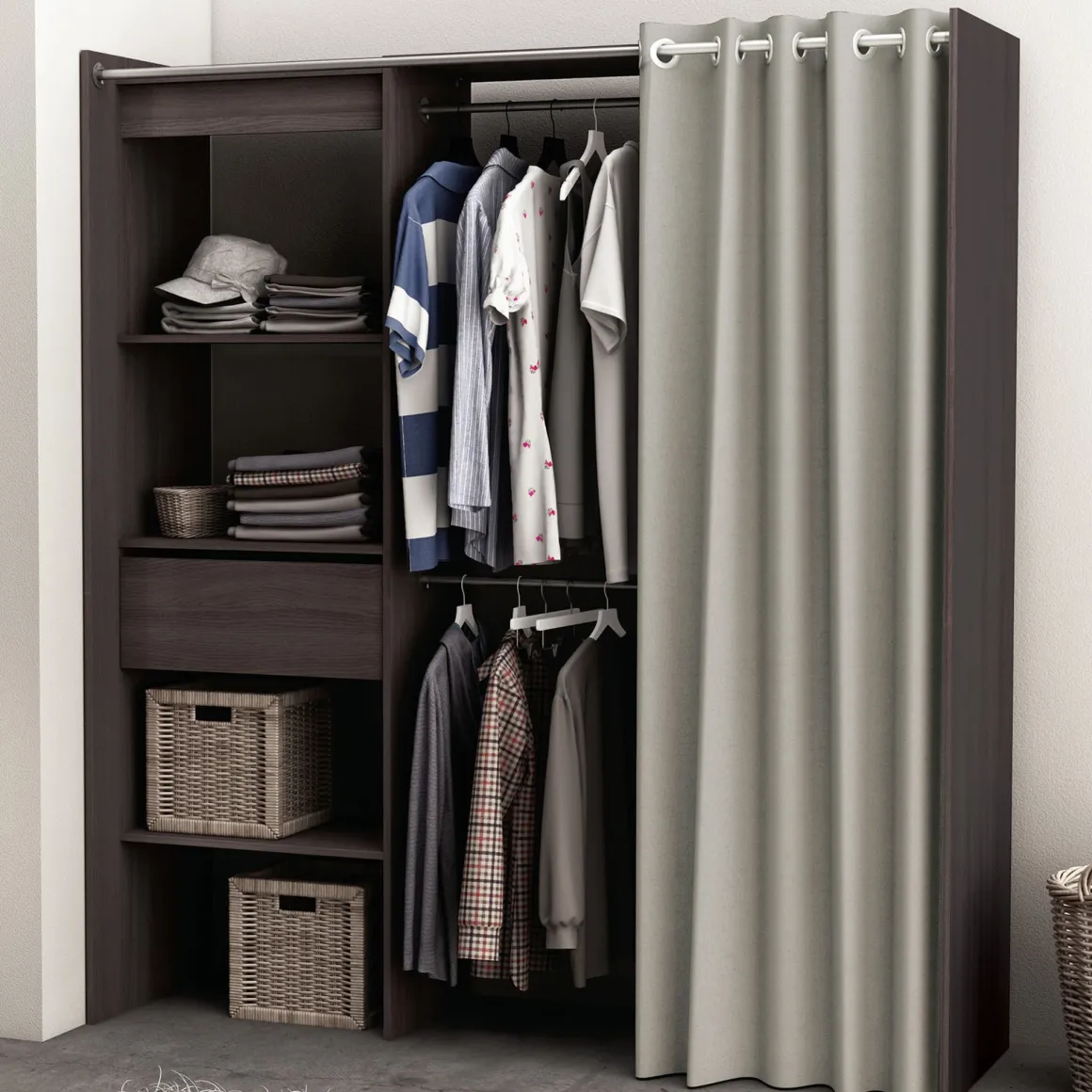 Dressing ouvert avec rideau, extensible
