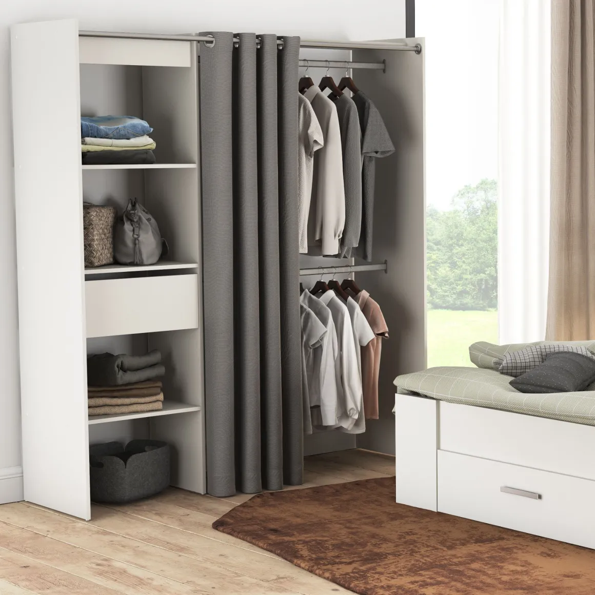 Dressing ouvert avec rideau, extensible