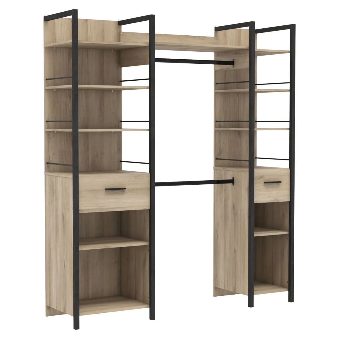 Dressing ouvert avec étagères et tiroirs bois clair - DR119