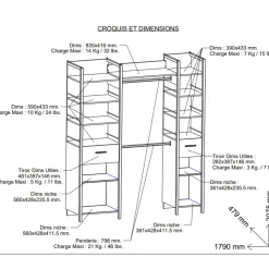 Dressing ouvert avec étagères et tiroirs bois clair - DR119