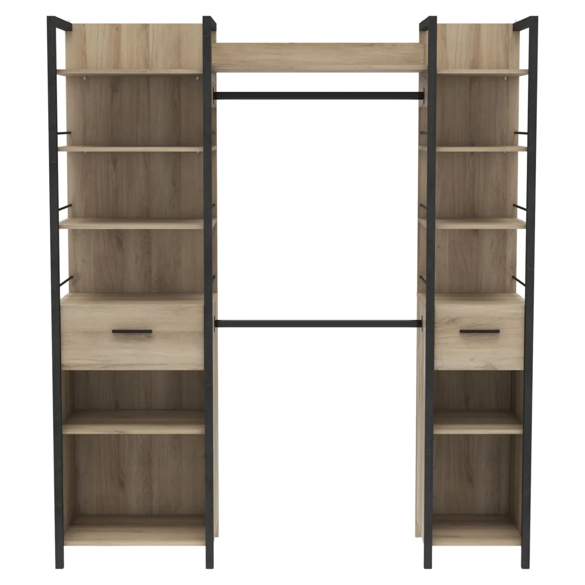 Dressing ouvert avec étagères et tiroirs bois clair - DR119