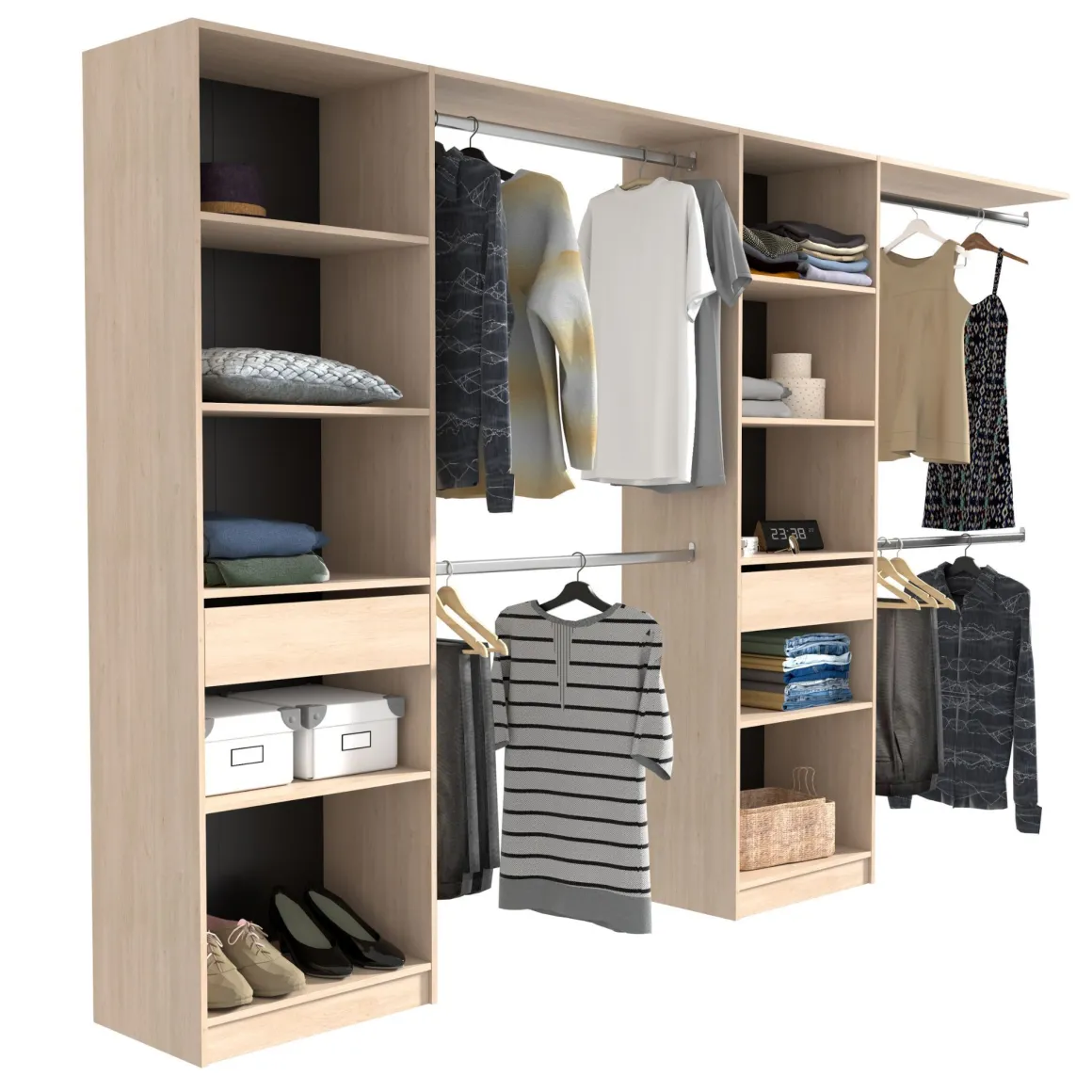Dressing ouvert avec étagères, réversible bois naturel
