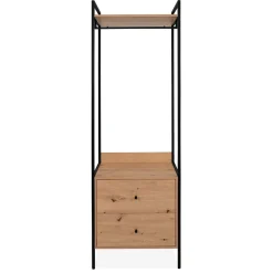 Dressing ouvert bois et métal avec tiroirs
